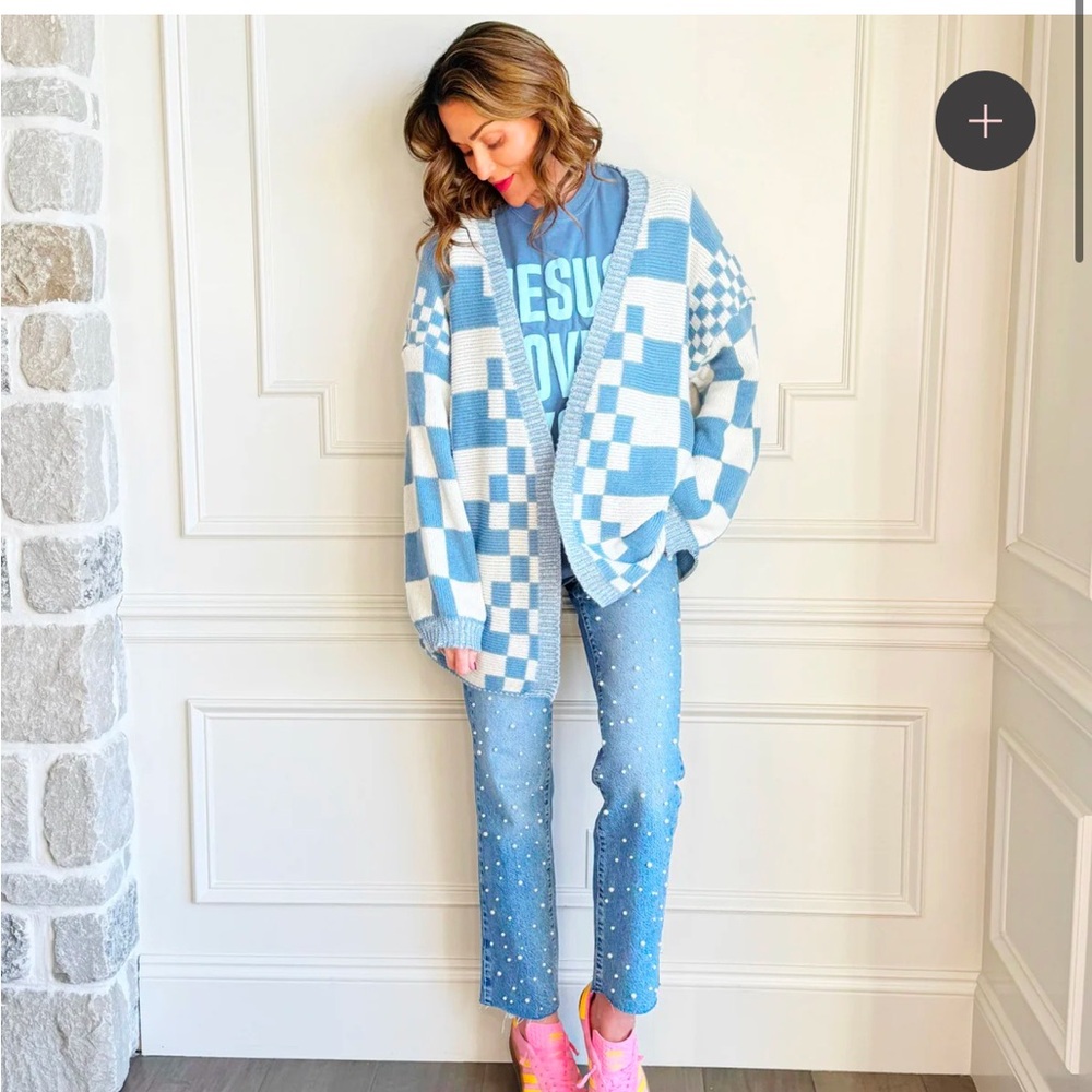 Oversized checkered cardigan